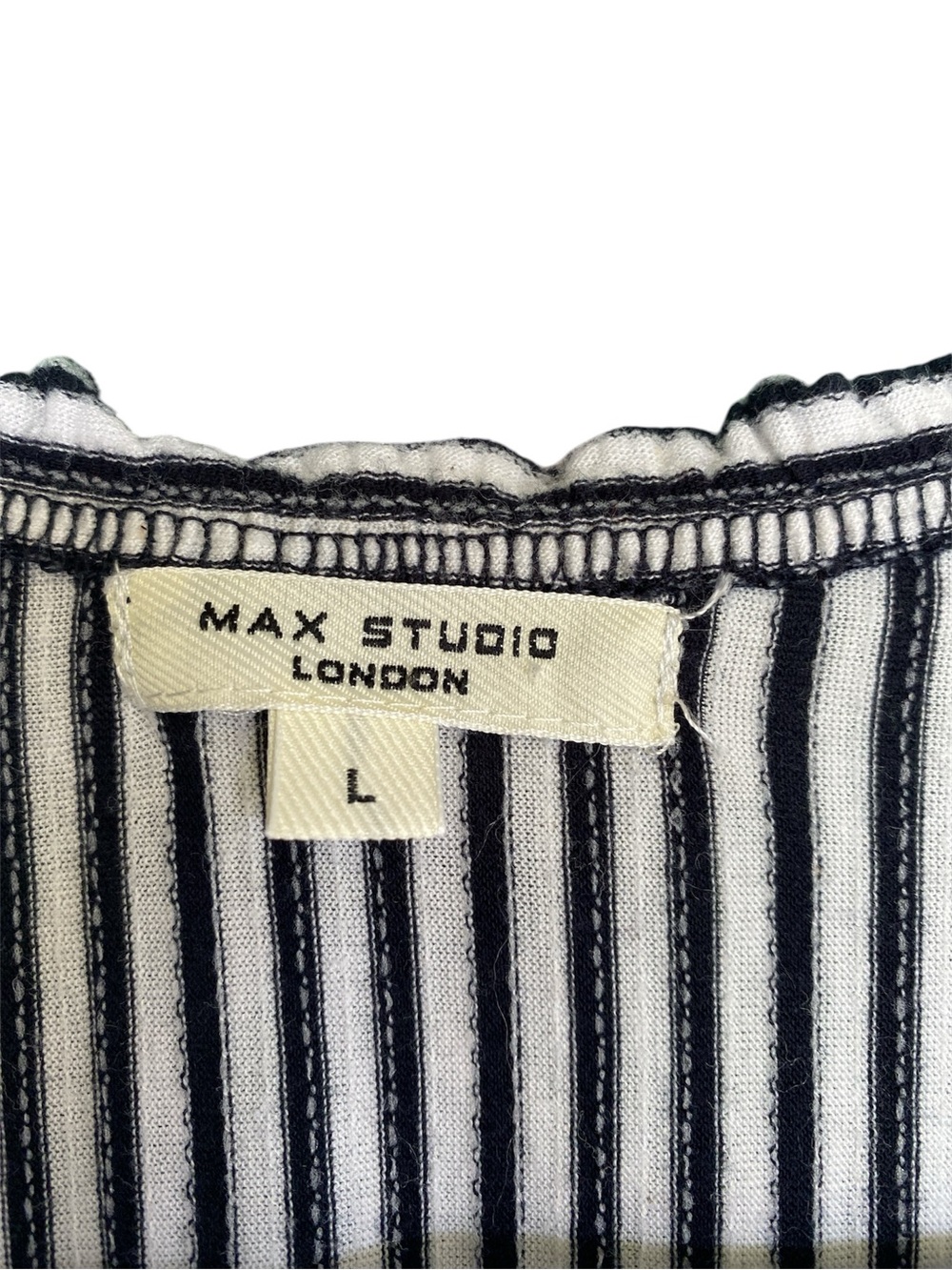 Max Studio Black and White Striped V-Neck Tiered Midi Dress - Picture 2 of 7